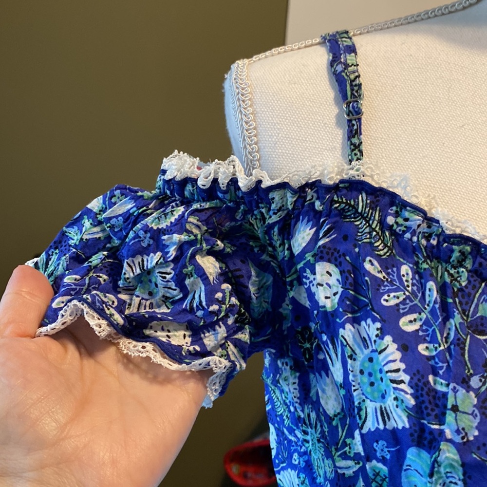 Poupette St. Barth Blue Cold Shoulder Crop Top W/Tassels - Picture 6 of 12